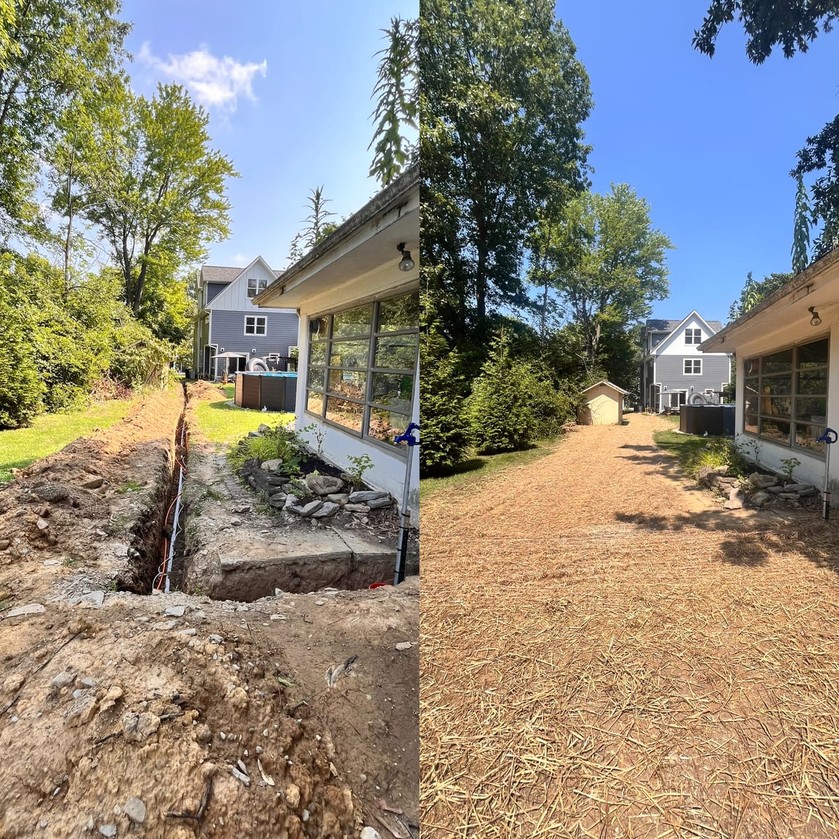 Before and after water line installation